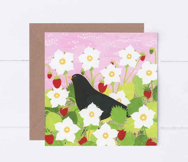 blackbird-among-wild-strawberries-greeting-card-sian-summerhayes