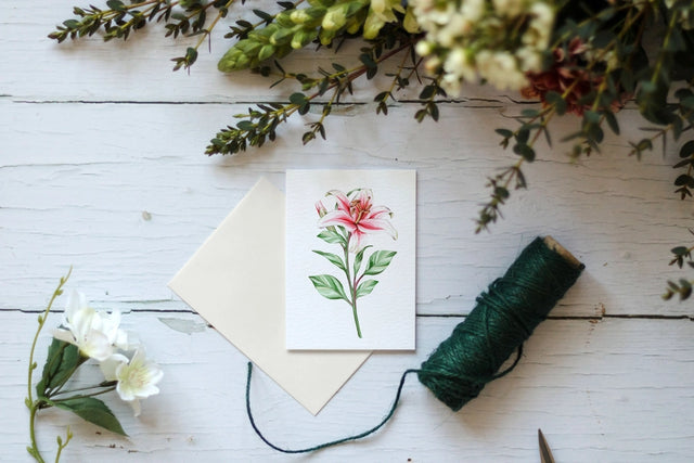 Mini Pink Lily Watercolour Greeting Card - Sophie Brabbins