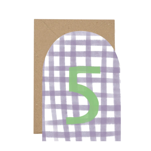 age-5-lilac-gingham-greeting-card-plewsy