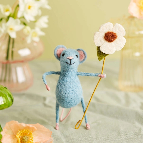 Blue Mouse With Flower Felt Character