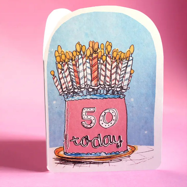 50 Today Cake and Candles Greeting Card - Laura Skilbeck