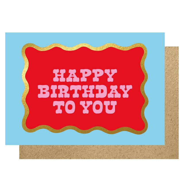 Red birthday card with 'Happy Birthday To You' text on a blue background