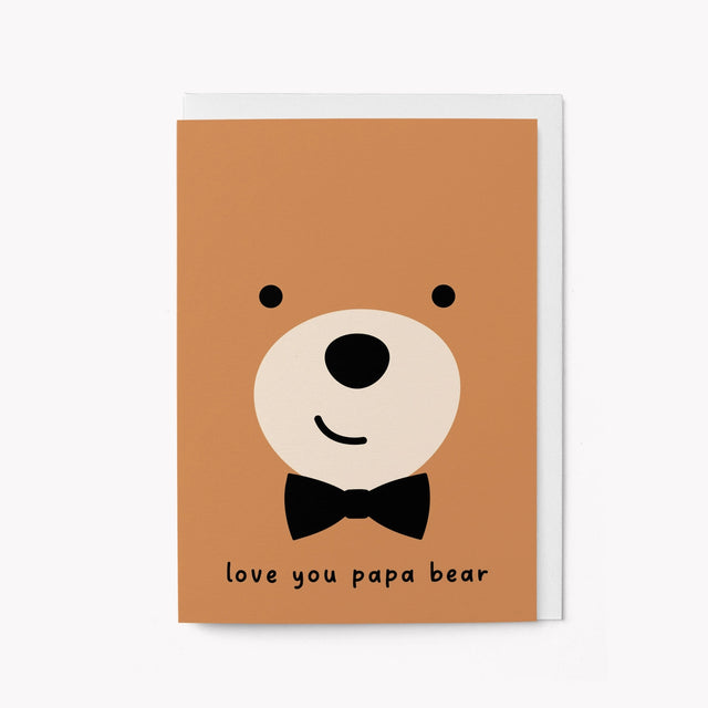 Card with a bear face design and 'love you papa bear' text on a brown background