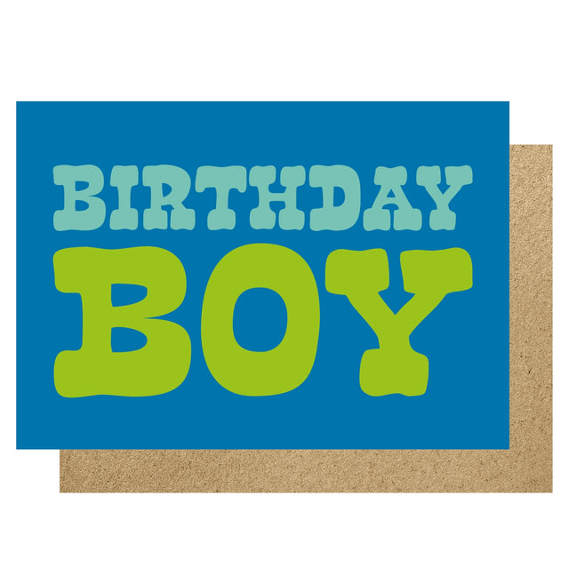 Card with 'Birthday Boy' text on a blue background