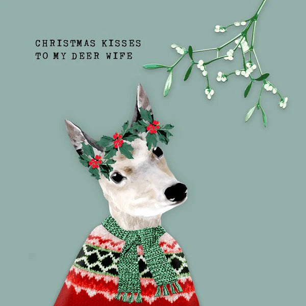 christmas-kisses-deer-wife-greeting-card-sally-scaffardi
