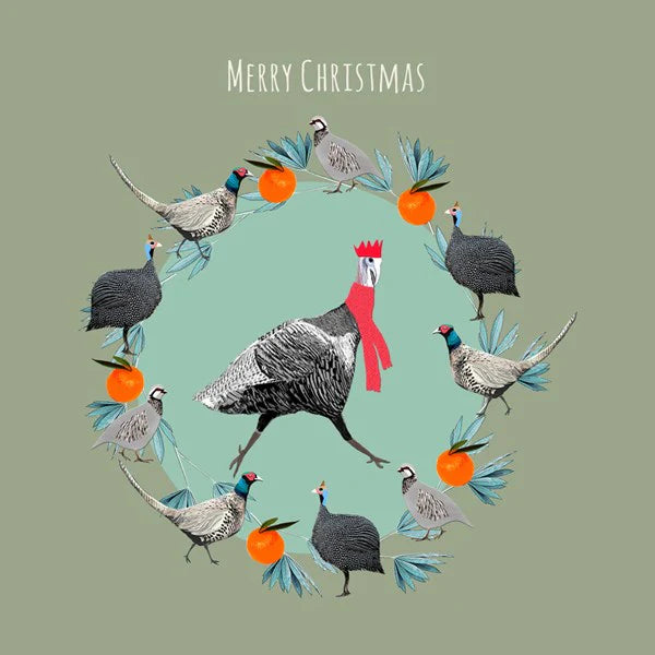 game-birds-christmas-wreath-greeting-card-sally-scaffardi