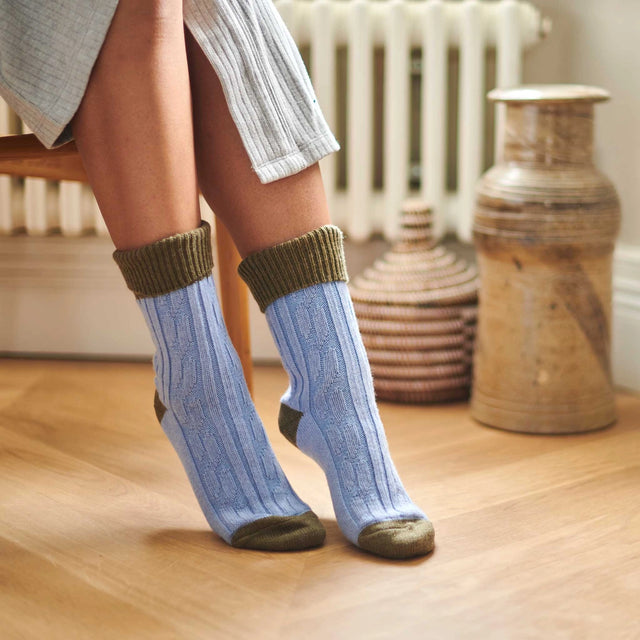 Cashmere Blend Slouch Socks: Light Blue and Green