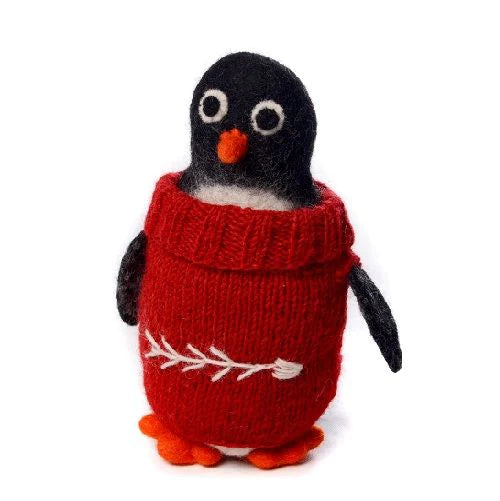 Dim Dim Penguin in Red Jumper Christmas Decoration Amica Felt