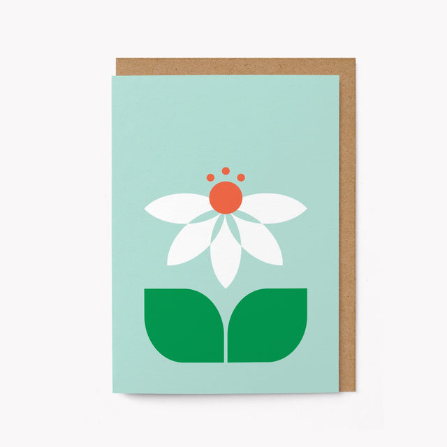 Greeting card with a flower design on a light blue background