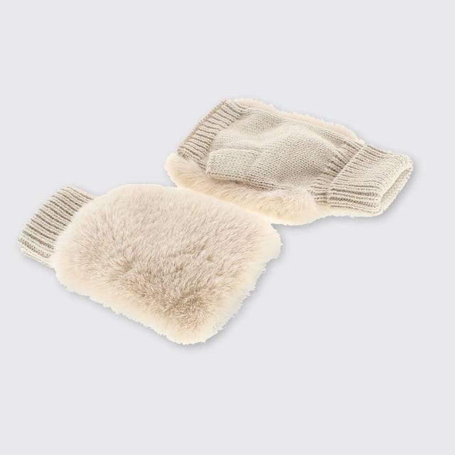 Faux Fur Fingerless Gloves: Mocha Cream