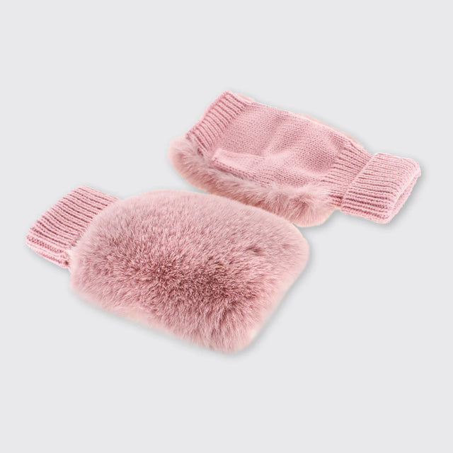 Faux Fur Fingerless Gloves: Pink