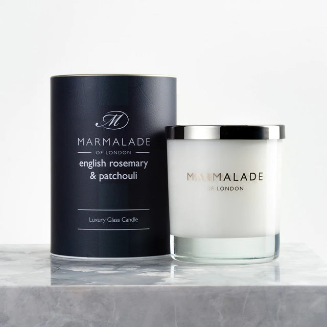 English Rosemary & Patchouli Luxury Glass Candle - Marmalade of London