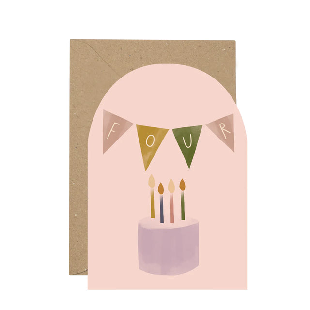 Cake and Bunting Fourth Birthday Card - Plewsy