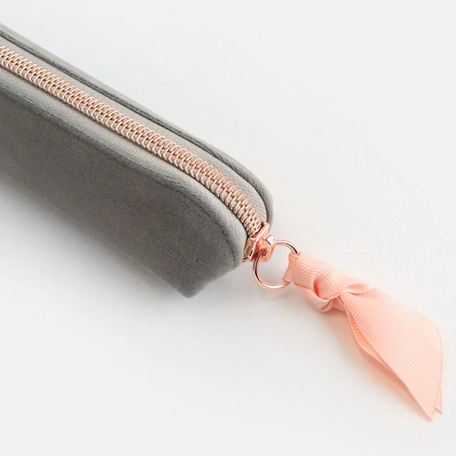Grey Velvet Slim Pencil Case - Caroline Gardner