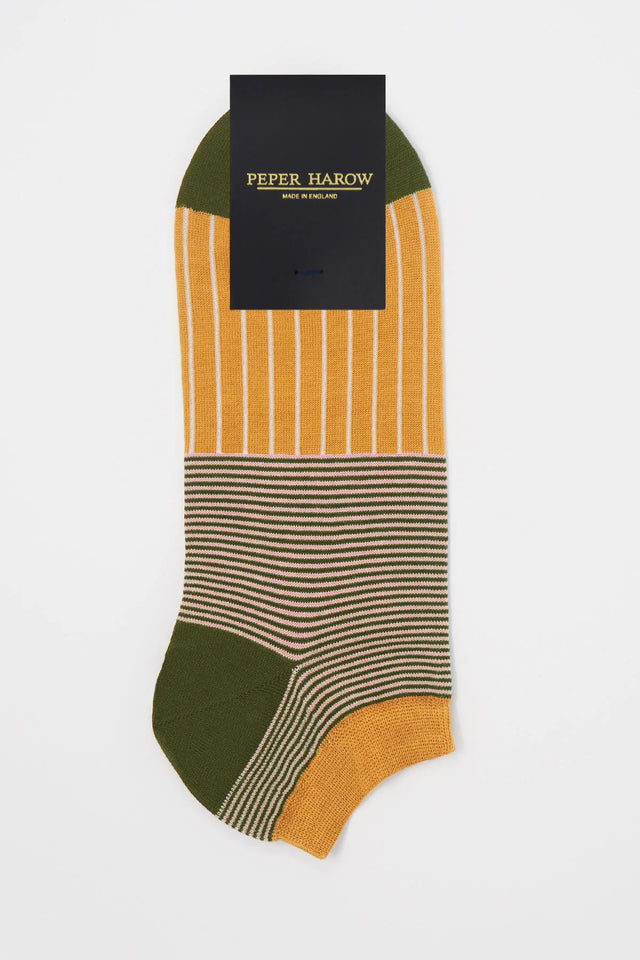 Oxford Stripe Men's Trainer Socks - Mustard - Peper Harow
