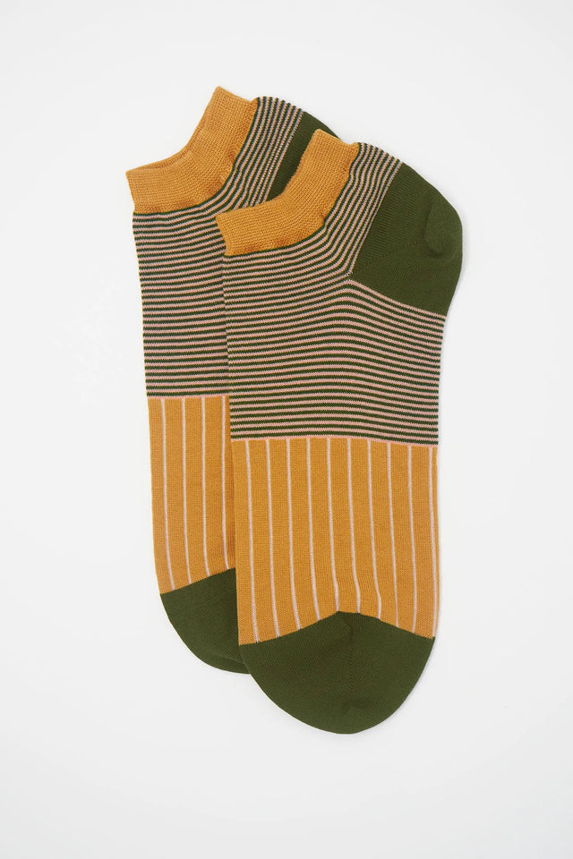 Oxford Stripe Men's Trainer Socks - Mustard - Peper Harow