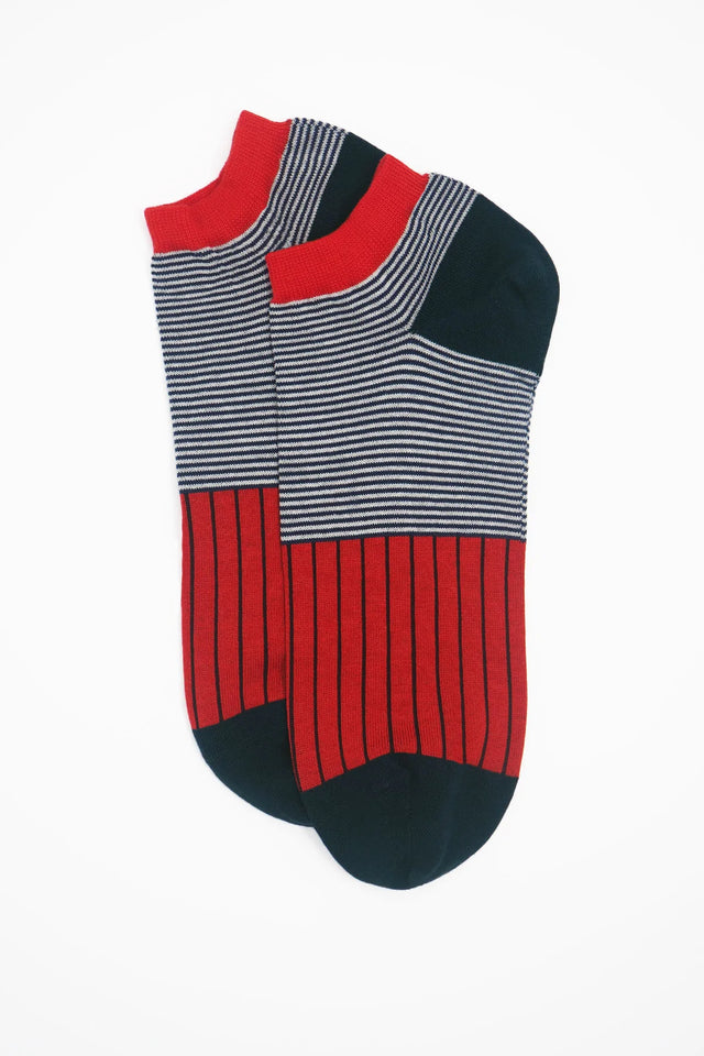 Oxford Stripe Men's Trainer Socks - Scarlet - Peper Harow