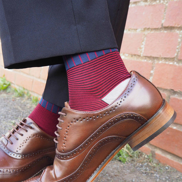 Oxford Stripe Men's Socks - Navy - Peper Harow