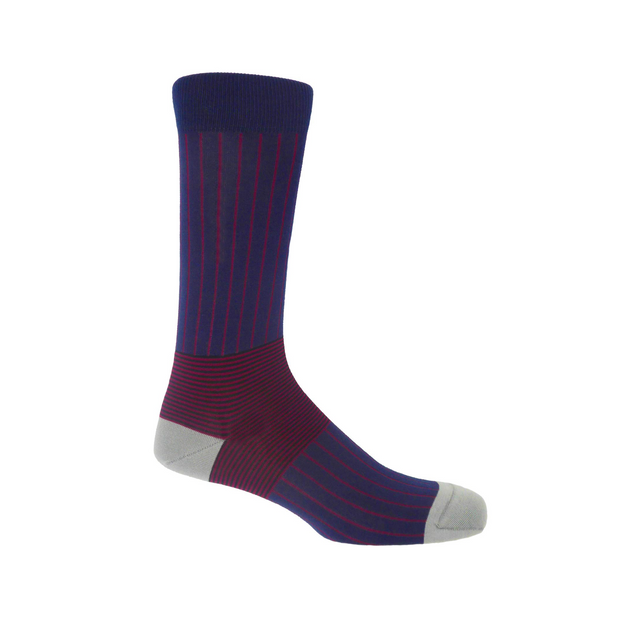 Oxford Stripe Men's Socks - Navy - Peper Harow