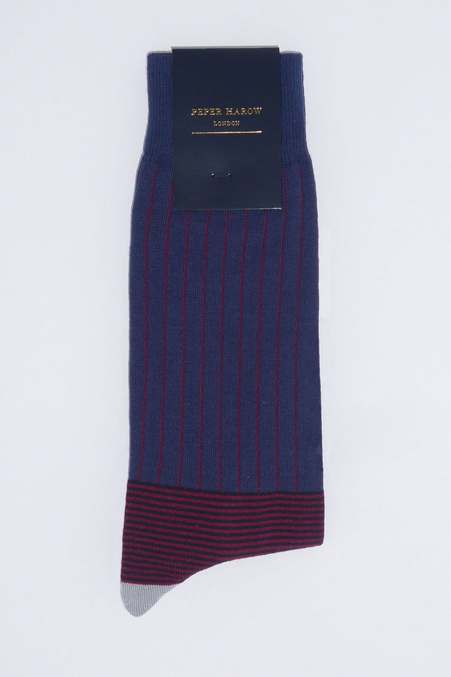 Oxford Stripe Men's Socks - Navy - Peper Harow