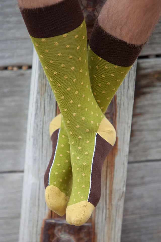 Pin Polka Men's Socks - Olive - Peper Harow