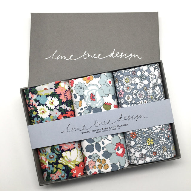 Liberty Print Cotton Hankies: Shades of Grey - Lime Tree Design