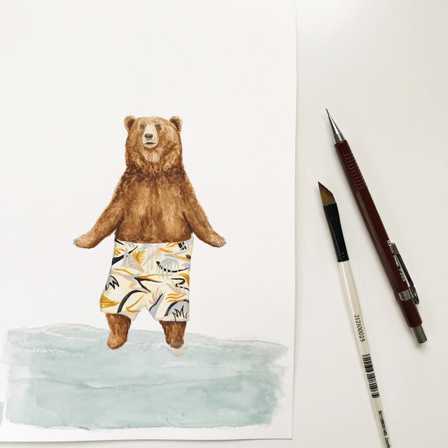 Bearmuda Shorts Illustrated Greeting Card - Mister Peebles