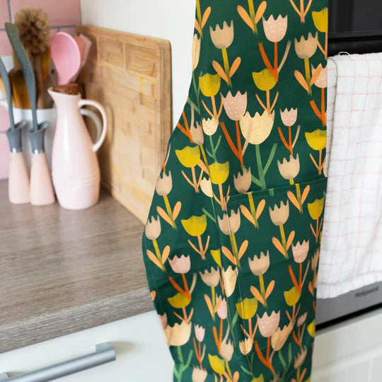 Green Tulip Print Apron - Plewsy