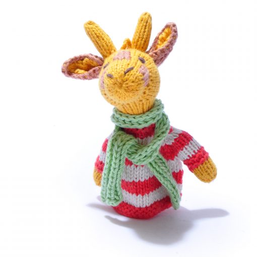 Giraffe Toddler Finger Puppet in Stripy Red Jumper