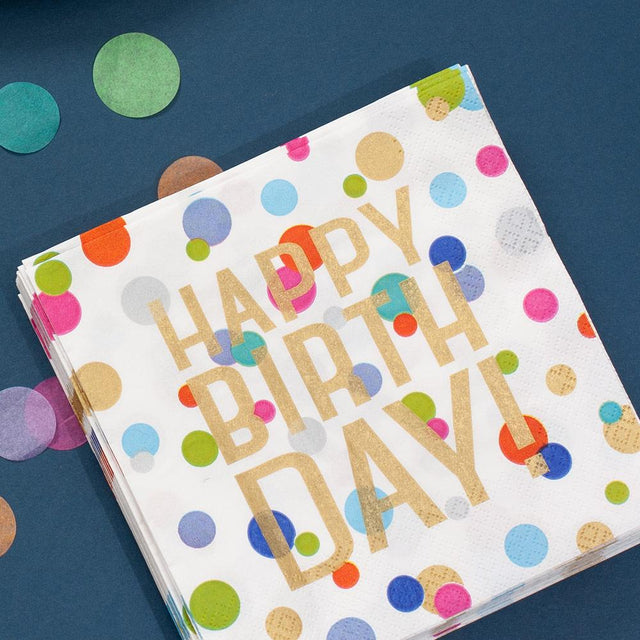 Happy Birthday Confetti Dots Cocktail Napkins