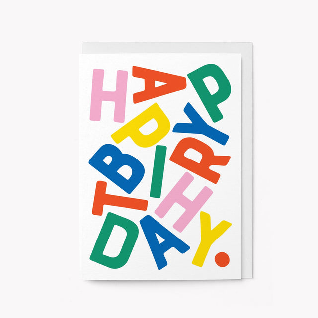 Colorful 'Happy Birthday' text on a white background