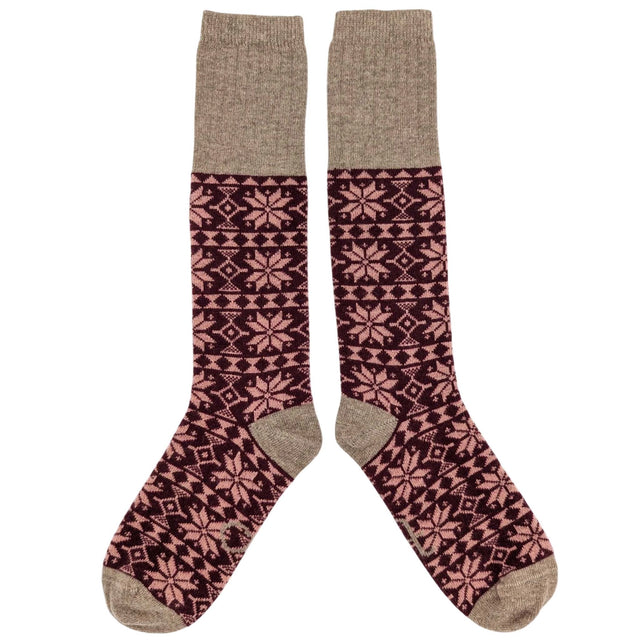 Women's Lambswool Boot Socks: Fair Isle Plum - Catherine Tough