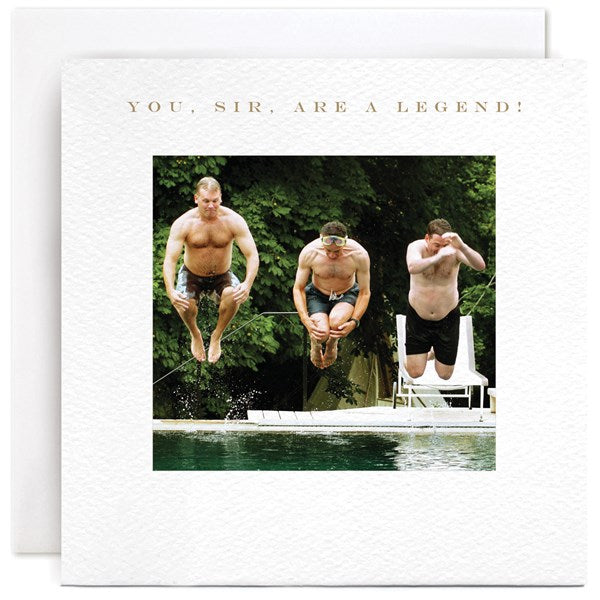 you-sir-are-a-legend-pool-jump-greeting-card-susan-ohanlon