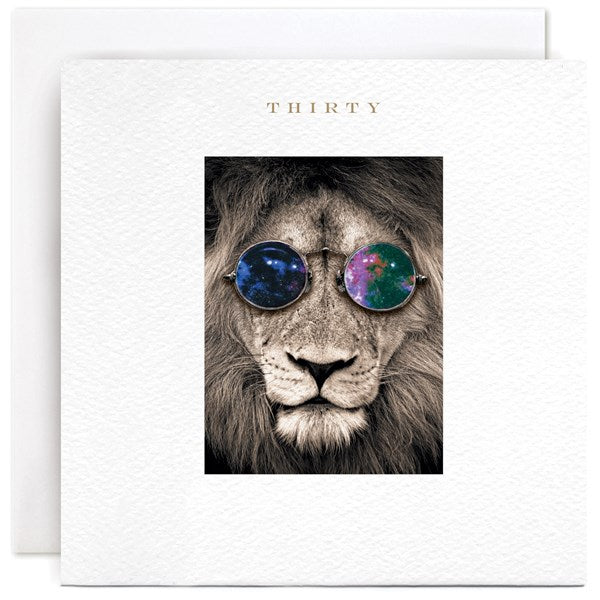 lion-in-shades-thirty-greeting-card-susan-ohanlon