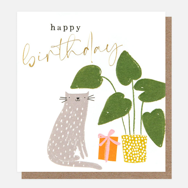 cat-with-plant-and-present-greeting-card-caroline-gardner