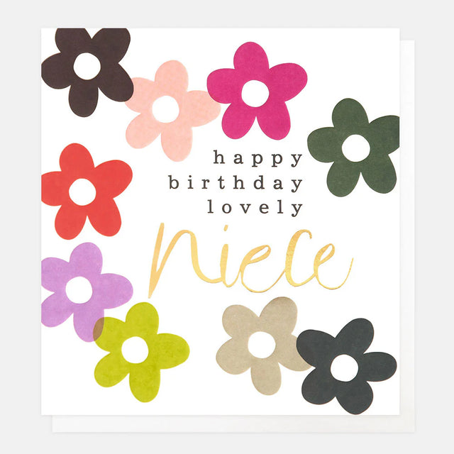 Colorful floral design with 'happy birthday lovely niece' text on a white background