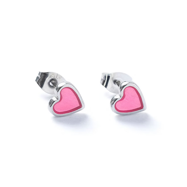 Silver Plated Enamel Heart Studs