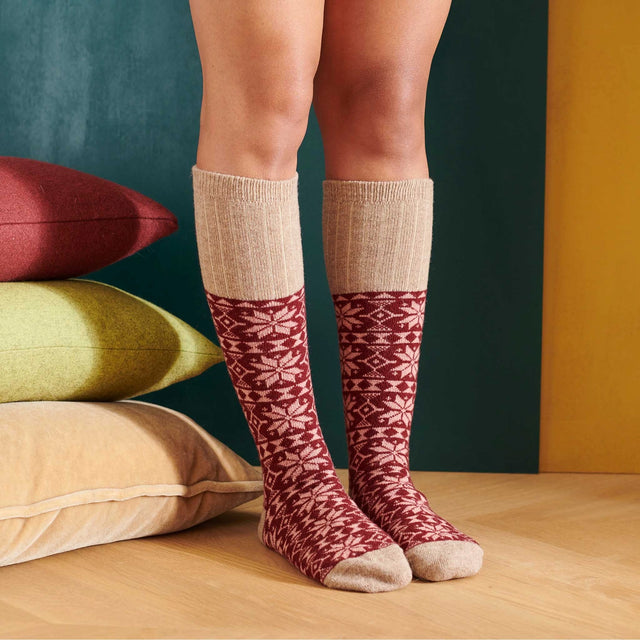 Women's Lambswool Boot Socks: Fair Isle Plum - Catherine Tough