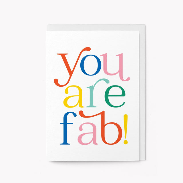 Colorful text poster with 'you are fab!' on a white background