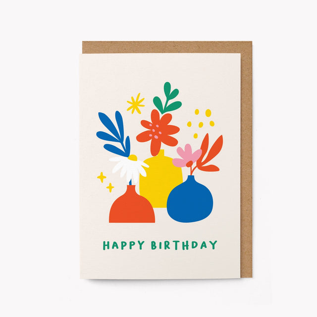 Colorful birthday card with flowers and 'Happy Birthday' text on a white background
