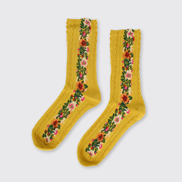 floral-garland-womens-socks-ochre-millie-mae