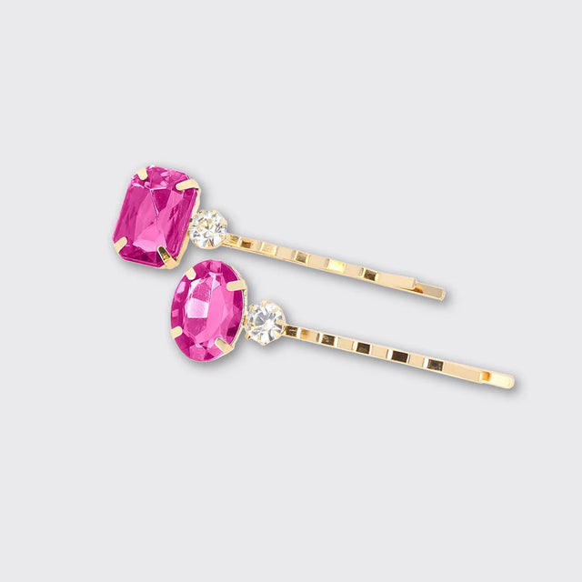 Jewelled Barrette Hair Clips: Hot Pink