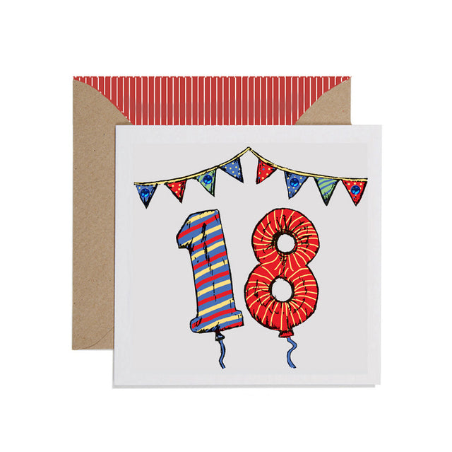 18th Birthday Card Balloons & Bunting - Apple & Clover