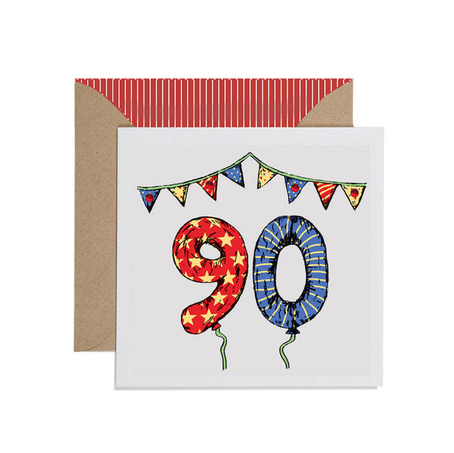 90th Birthday Card Balloons & Bunting - Apple & Clover