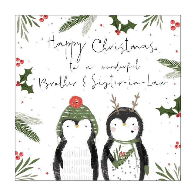 Brother & Sister in Law Penguins Christmas Card - Handcrafted Card Co