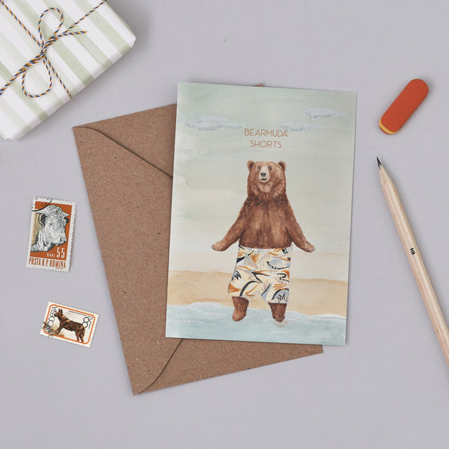 Bearmuda Shorts Illustrated Greeting Card - Mister Peebles