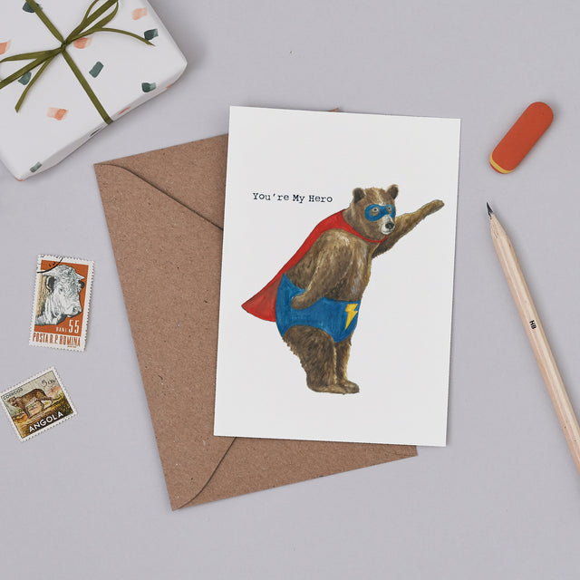 You're My Hero Illustrated Greeting Card - Mister Peebles
