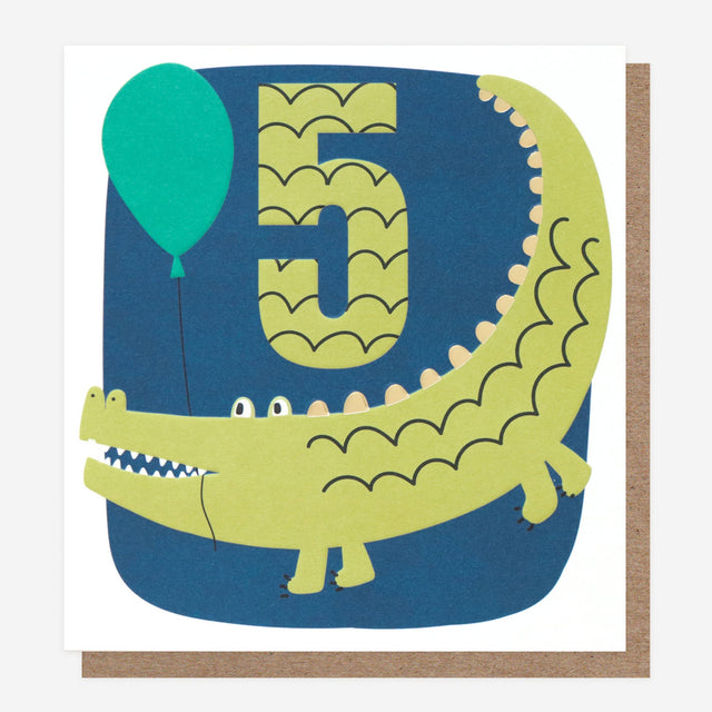 Crocodile Age 5 Birthday Card - Caroline Gardner