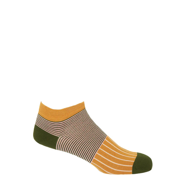 Oxford Stripe Men's Trainer Socks - Mustard - Peper Harow