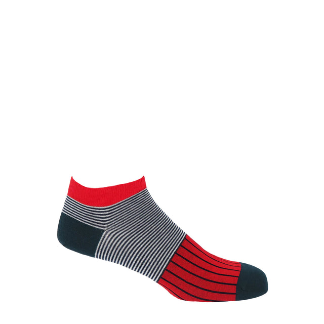 Oxford Stripe Men's Trainer Socks - Scarlet - Peper Harow